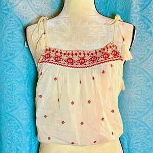 Free People Eternal Love Embroidered Tassel Ties Top Sz L